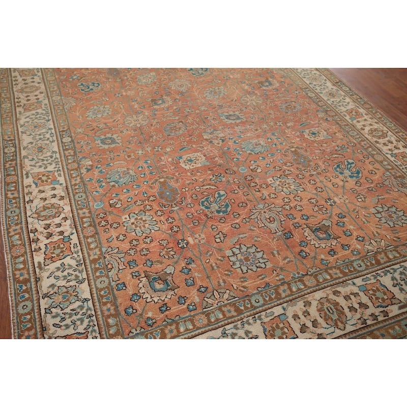 Distressed Tabriz Persian Vintage Rug Hand-Knotted Wool Carpet - 6'7" x 9'8"