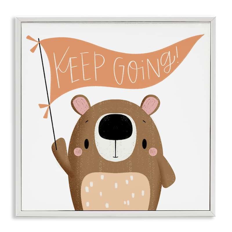 Stupell Motivational Bear Keep Going Framed Giclee Art Design By Sarah Hickman - 12 x 12 - White
