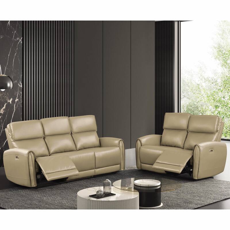 Furniture of America Elente Modern 2-Piece Power Recline Faux Leather Sofa and Loveseat Set - Beige