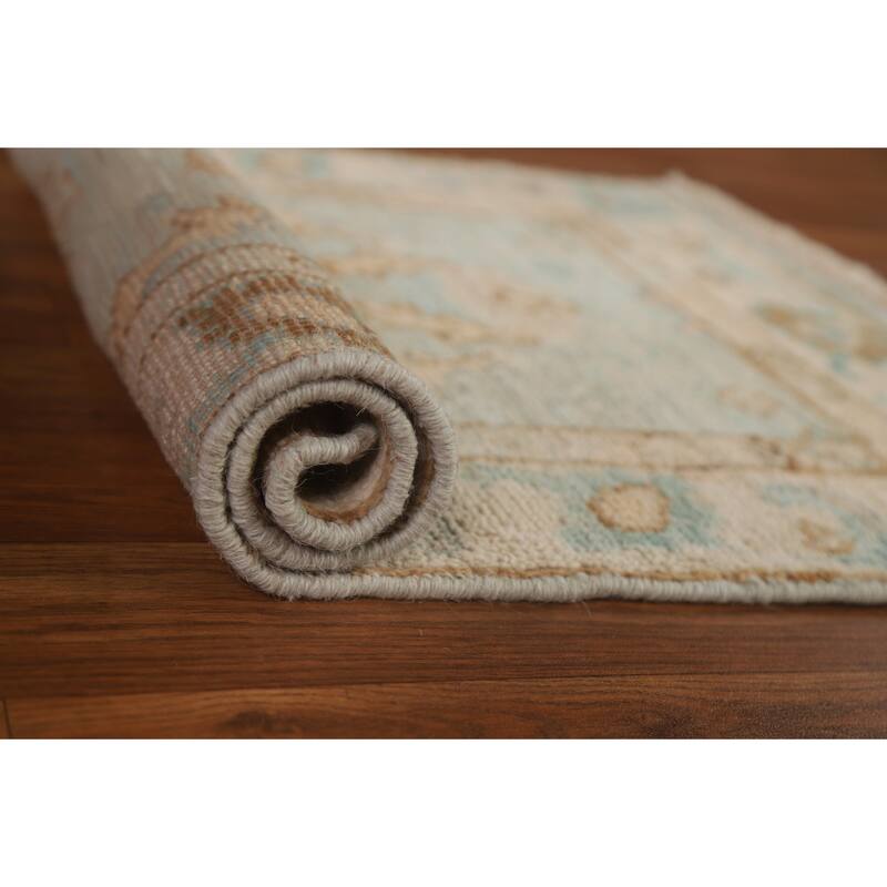 Hand Knotted Oriental 100% Wool Carpet Transitional Geometric Navy Blue & Blues Oushak Area Rug - 3' 0'' X 1' 11''