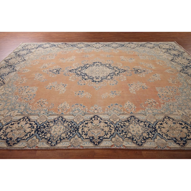 Vintage Distressed Kerman Persian Vintage Rug Handmade Wool Carpet - 9'8"x 12'6"