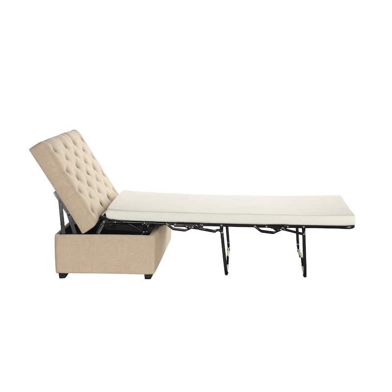 Tufted Sleeper Couch Settee, Ottoman with Folding Sofa Bed, Convertible Ottoman Sleeper with Memory Mattress
