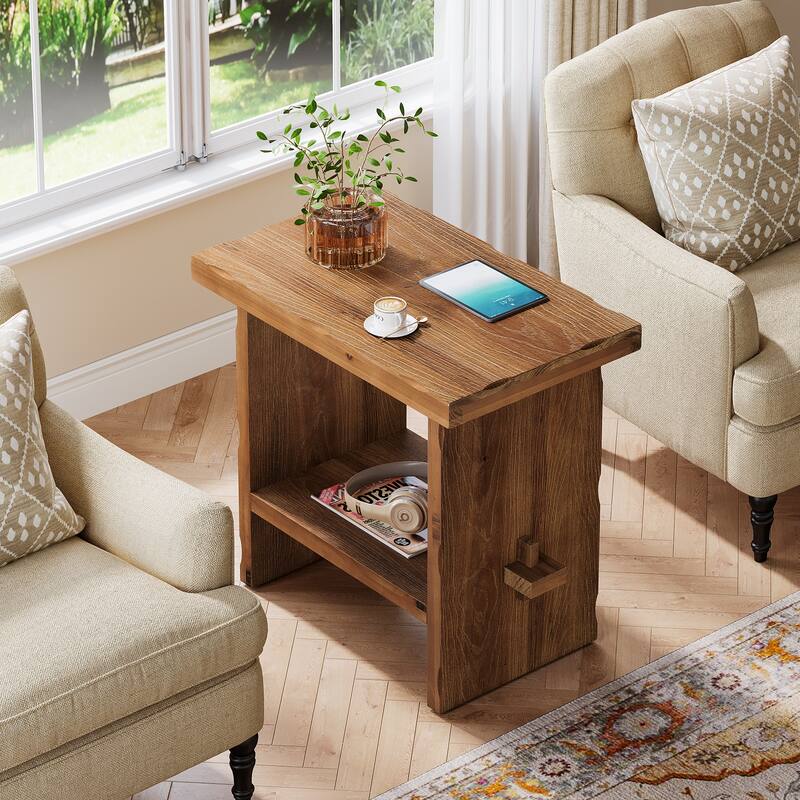 23.62" Solid Wood Farmhouse End Table with Storage