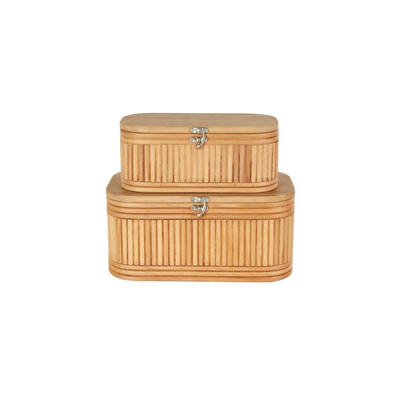 Wood Ribbed Decorative Box with Brass Latches - Set of 2 Brown - Roche River Decor