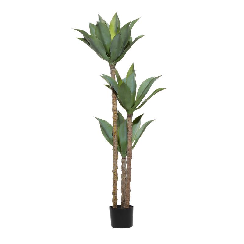 Faux Foliage Dracaena Artificial Tree with Realistic Leaves and Black Plastic Pot - Green - Roche River Decor