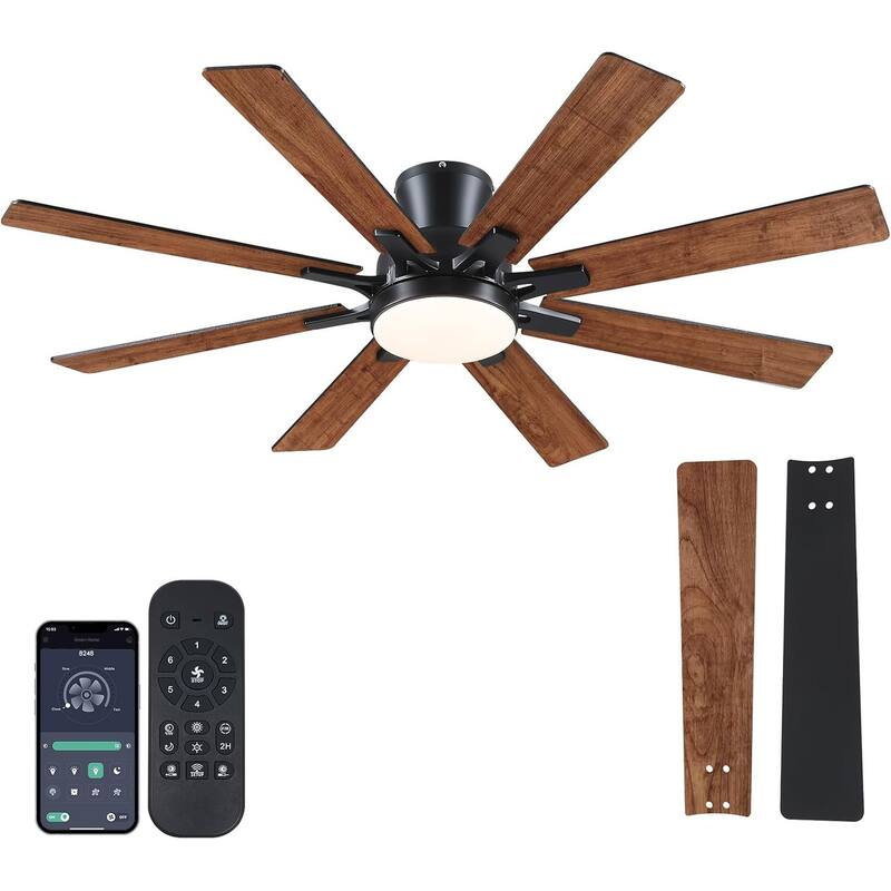 52 Inches Low Profile Ceiling Fan with LED Integrated,Retractable Blades,Remtoe and APP Control,for Bedroom,Living Room - Brown
