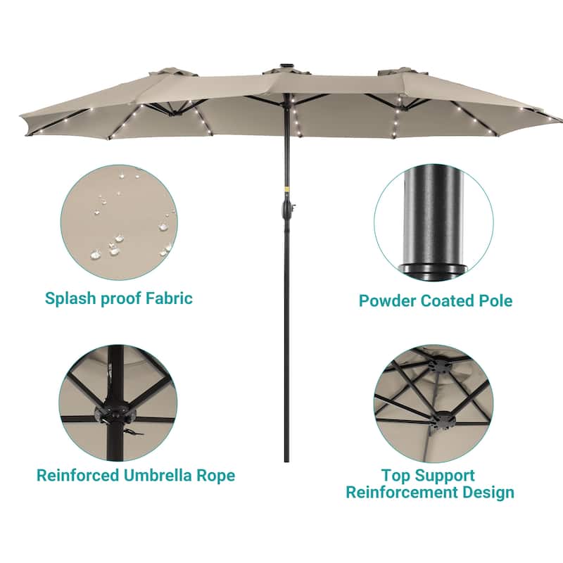 BONOSUKI 15x9ft LED Double-Sided Patio Umbrella Aluminum Large Canopy