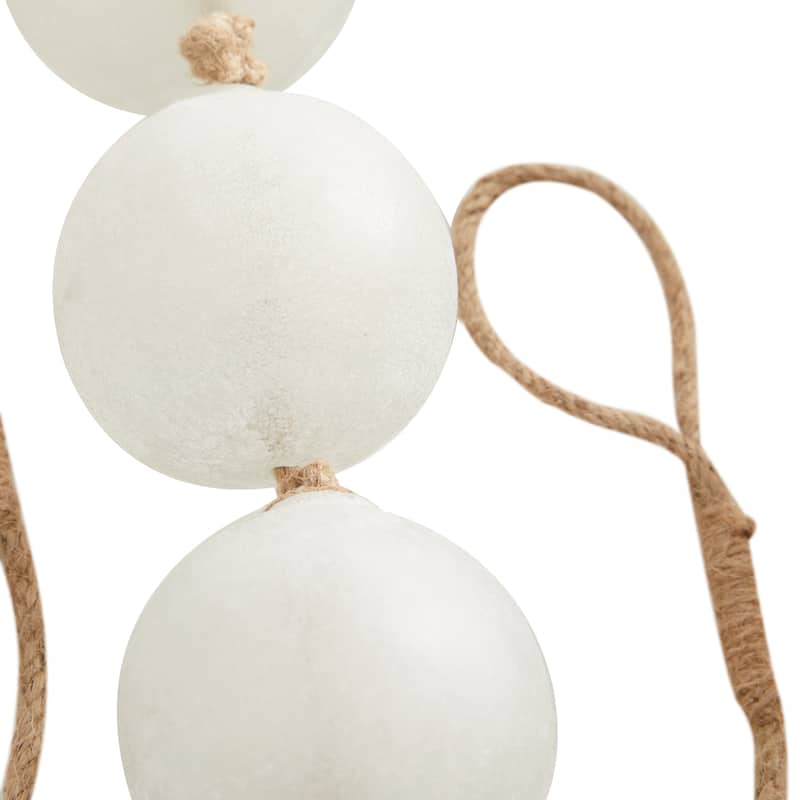 White Glass Handmade Round Extra Long Frosted Orb Beaded Home Garland with Tassel with Knotted Jute Rope