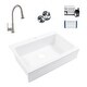 preview thumbnail 1 of 8, Parker Crisp White Fireclay 34" Single Bowl Quick-Fit Farmhouse Apron Front Drop-in Kitchen Sink (1 Hole) with Faucet Kit