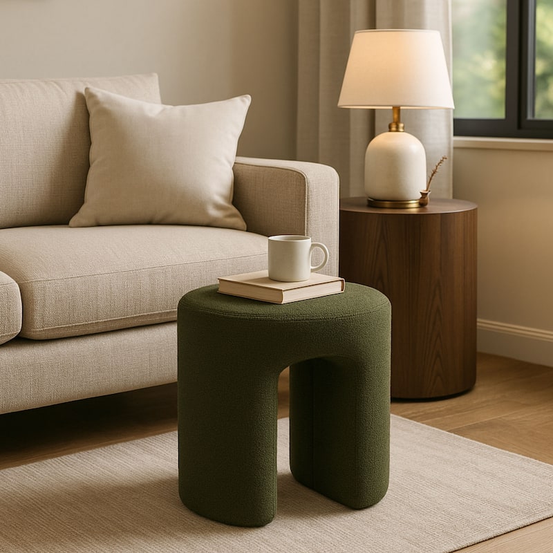 Upholstered Boucle Horseshoe Ottoman Stool Foot Rest Seat Living Room