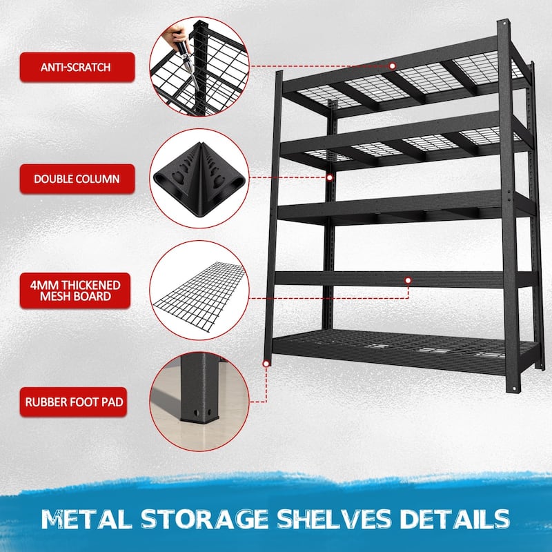 VEIKOUS 5-Tier Heavy Duty Metal Shelving Unit, 3000LBS Capacity Adjustable Storage Shelves for Garage - 59.84"×24.02"×71.65"