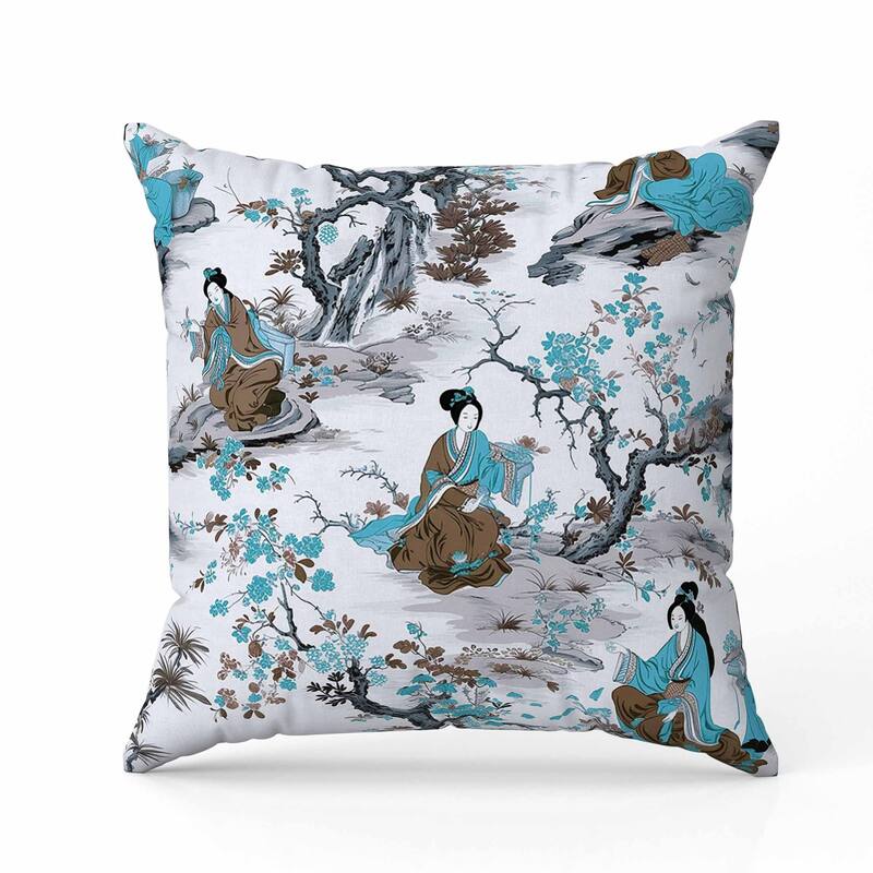 Imperial Palace Garden Faux Suede Reversible Throw Pillow Grey and Turquoise
