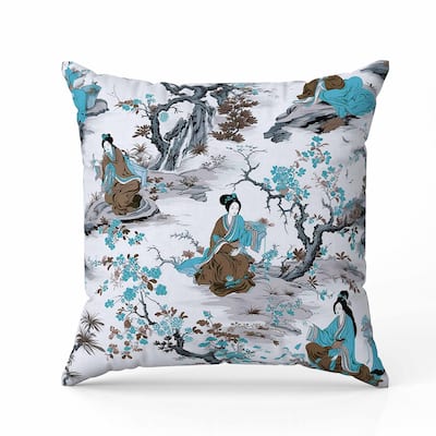 Imperial Palace Garden Faux Suede Reversible Throw Pillow Grey and Turquoise
