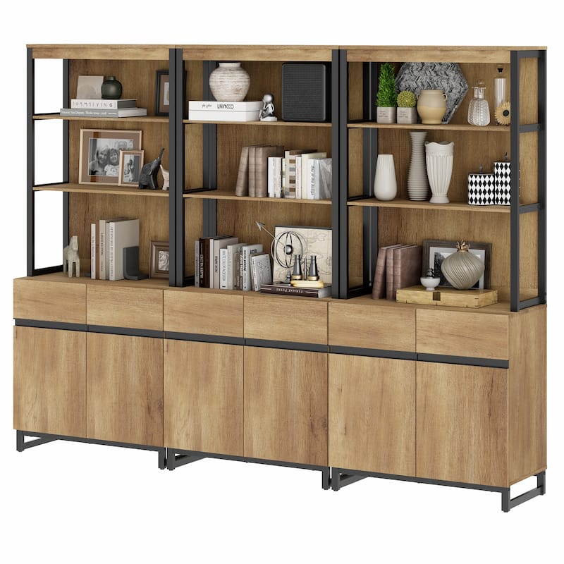 WAMPAT Modern 72" Tall Bookcase with Metal Base and Adjustable Shelves, Library Book Shelf with Storage Cabinet