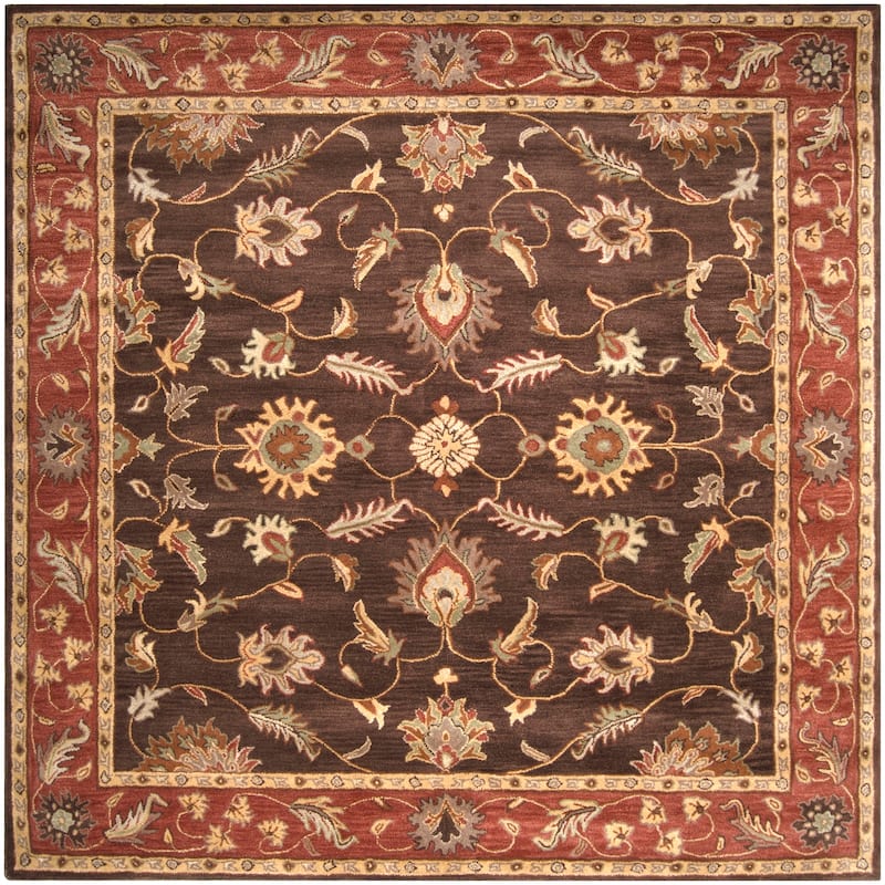 Livabliss Traditional Caesar Border Area Rug - 9'9" x 9'9" Square - Dark Brown