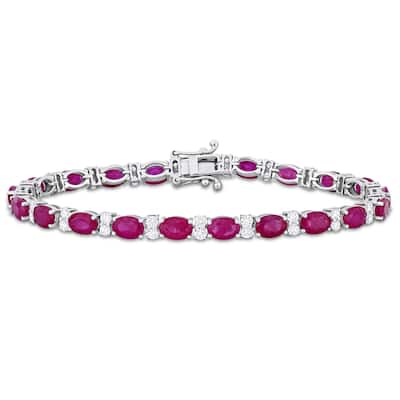 Miadora 14k White Gold Diamond and Ruby Tennis Bracelet 1 to 1 5/8ct TDW
