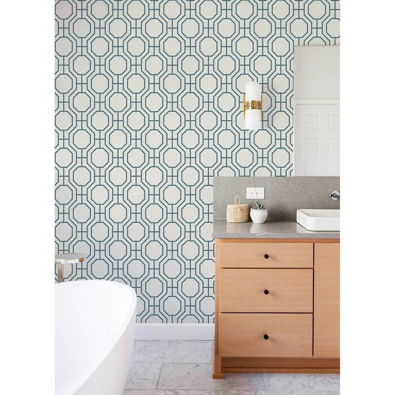 A-Street Prints Manor Blue Geometric Trellis Wallpaper