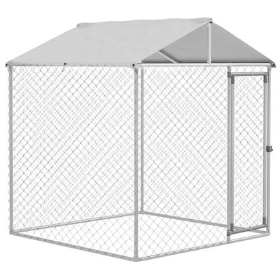 PawHut Dog Kennel, Outdoor Dog Run with Waterproof, UV Resistant Roof, Walk-in Door, for Small and Medium Dogs, Silver