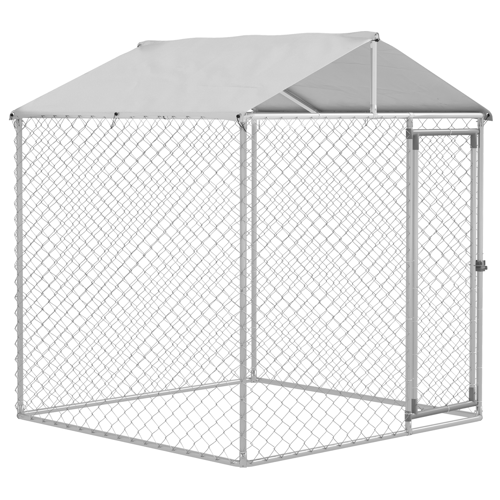 PawHut Dog Kennel, Outdoor Dog Run with Waterproof, UV Resistant Roof, Walk-in Door, for Small and Medium Dogs, Silver
