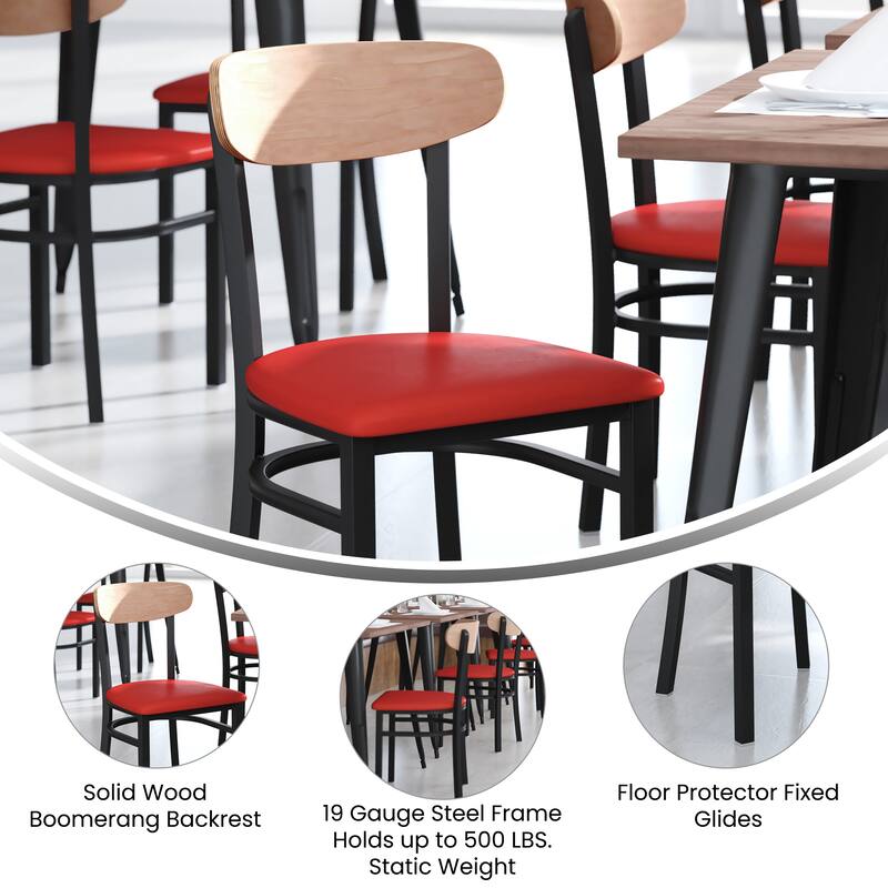 Commercial Metal Dining Chair with Wood Seat and Boomerang Back