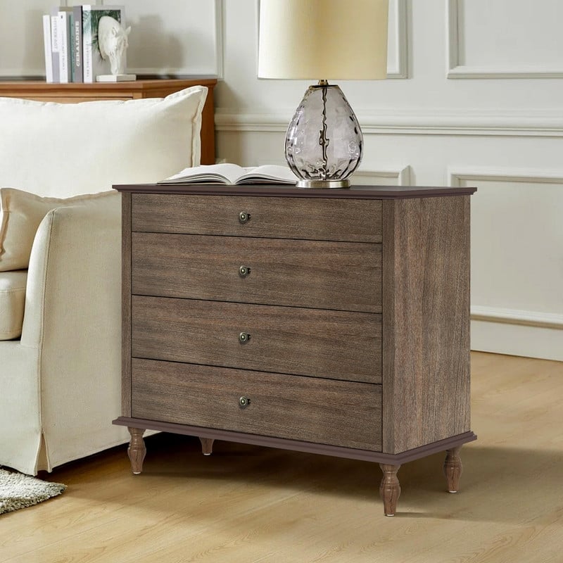 Antique Style 4-Drawer Wood Dresser