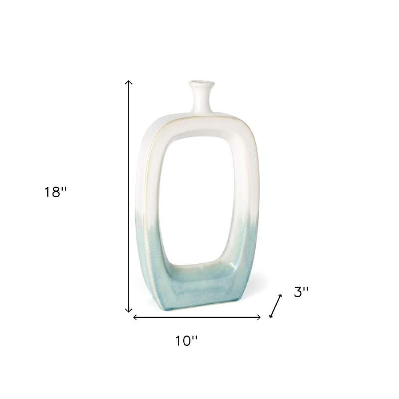 18" Aqua And White Ombre Ceramic Table Vase - 10