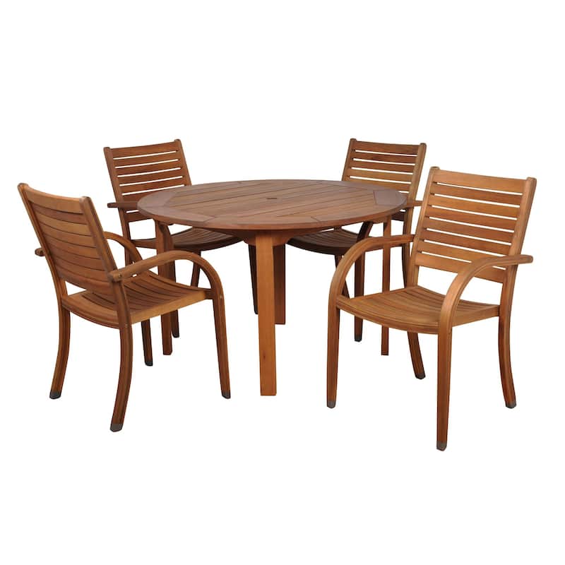 5-Piece Brown Arizona Eucalyptus Round Patio Dining Set 47"