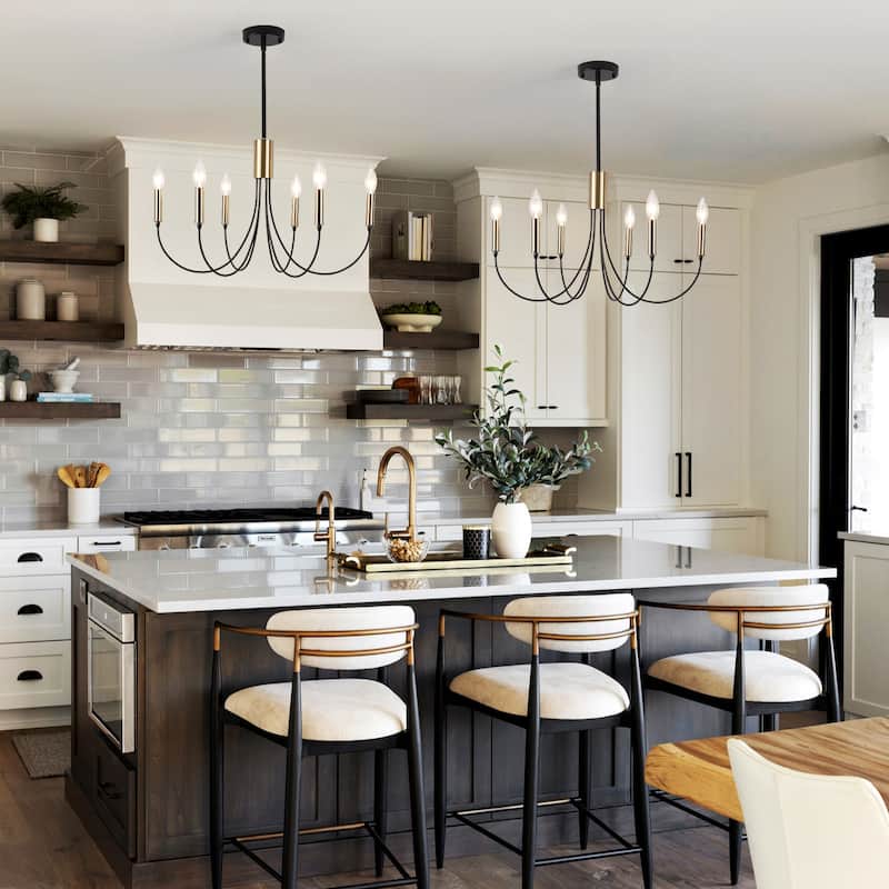 6-Light Modern Chandelier, Farmhouse Chandelier, Candle Style Chandelier for Dining Living Room Kitchen Island - 23.62"Dx8.86"H