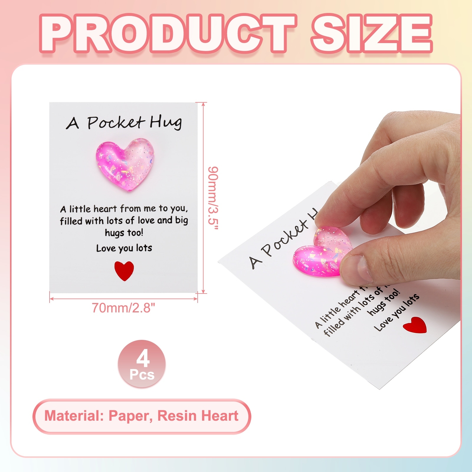 Pocket Hug Heart with Greeting Card, Pocket Hug Token Cards