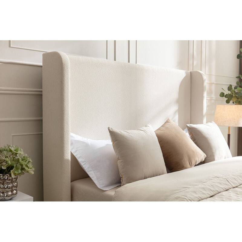Queen Size Elegant Upholstered Bed with Wingback Headboard,No Box Spring Needed and Easy Assembly