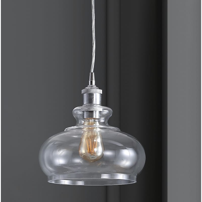 Kurtz 9.5" Pharmacy Metal/Glass LED Pendant, Chrome by JONATHAN Y