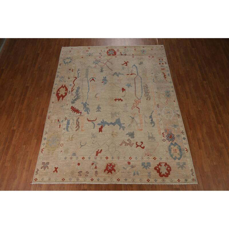 Transitional Vegetable Dye Oushak Turkish Rug Handmade Wool Carpet - 7'11"x 10'2"