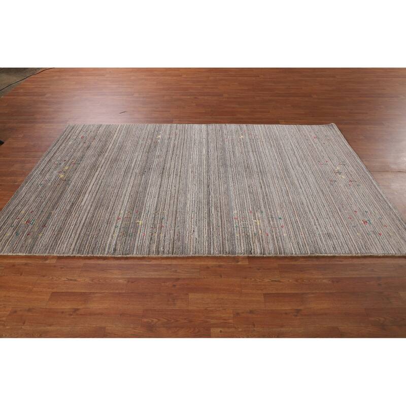 Earth Tone Striped Gabbeh Indian Area Rug Hand-Knotted Wool Carpet - 4'11" X 8'0"
