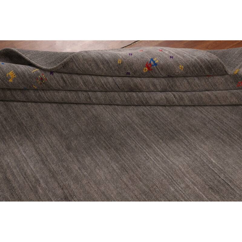 Earth Tone Striped Gabbeh Indian Area Rug Silk Carpet - 8'3" X 9'9"