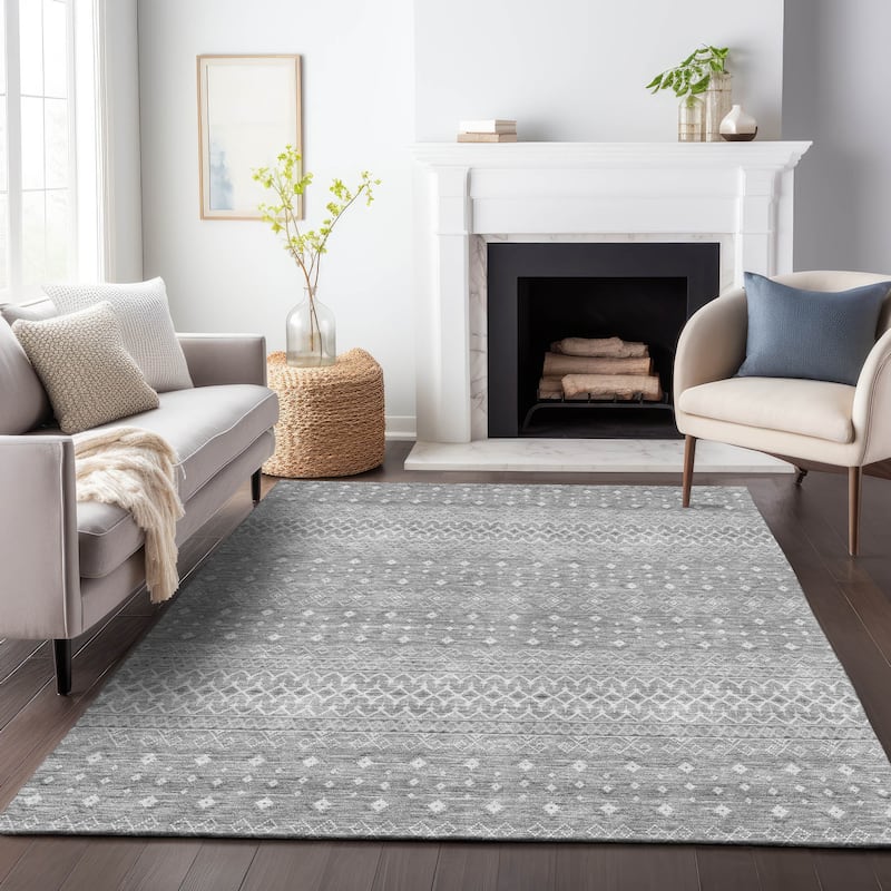 Premium Washable Super Soft Boho Geo Mayfield Rug - Silver - 2' 6" x 3' 10" - Rectangle