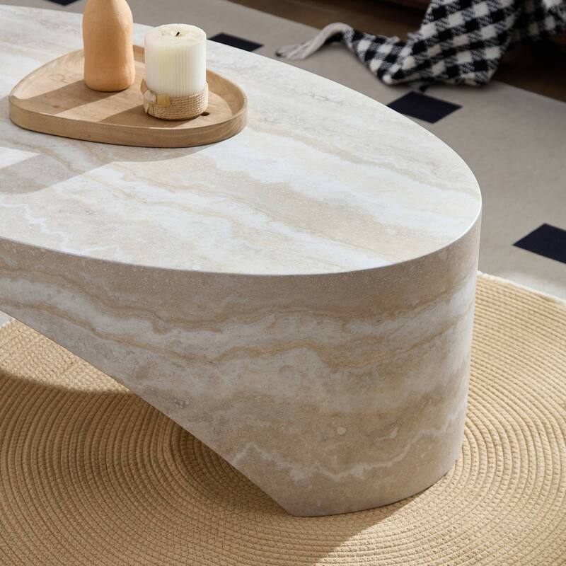 The oval natural marble coffee table side table in the living room