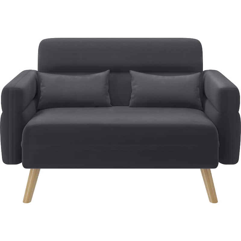 Yaheetech Small Fabric Loveseat Sofa With Lumbar Pillows, Solid Wood Legs Modern 2 Seater Sofa Couch - 46"× 29"×30.5"
