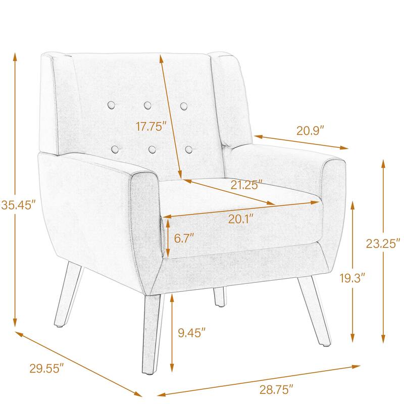 2 Set Modern Tufted Linen Upholstered Accent Chair Faux Leather Armchair