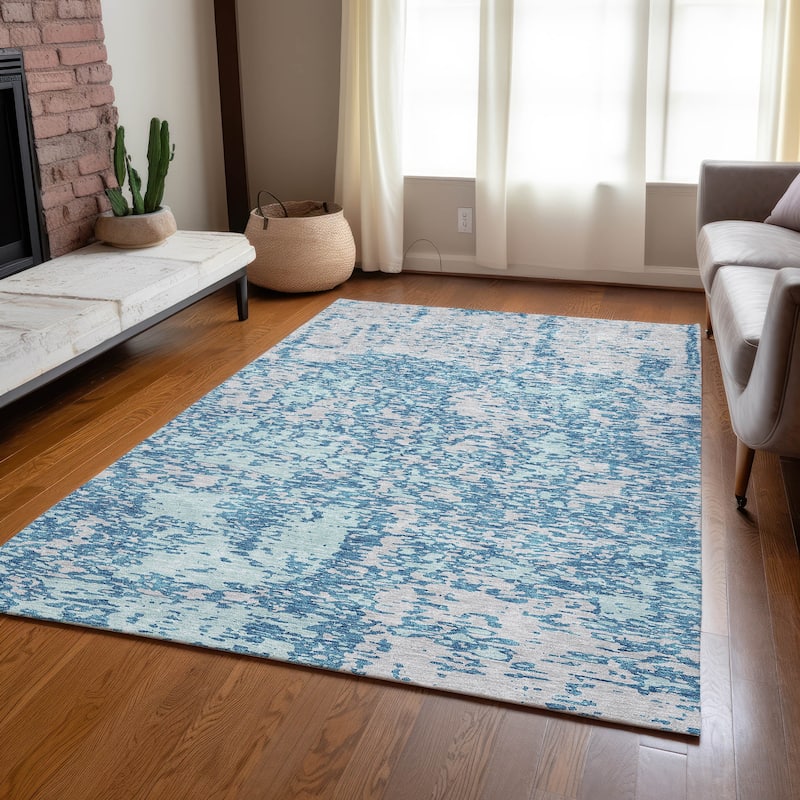 Machine Washable Indoor/ Outdoor Abstract Pixels Chantille Rug