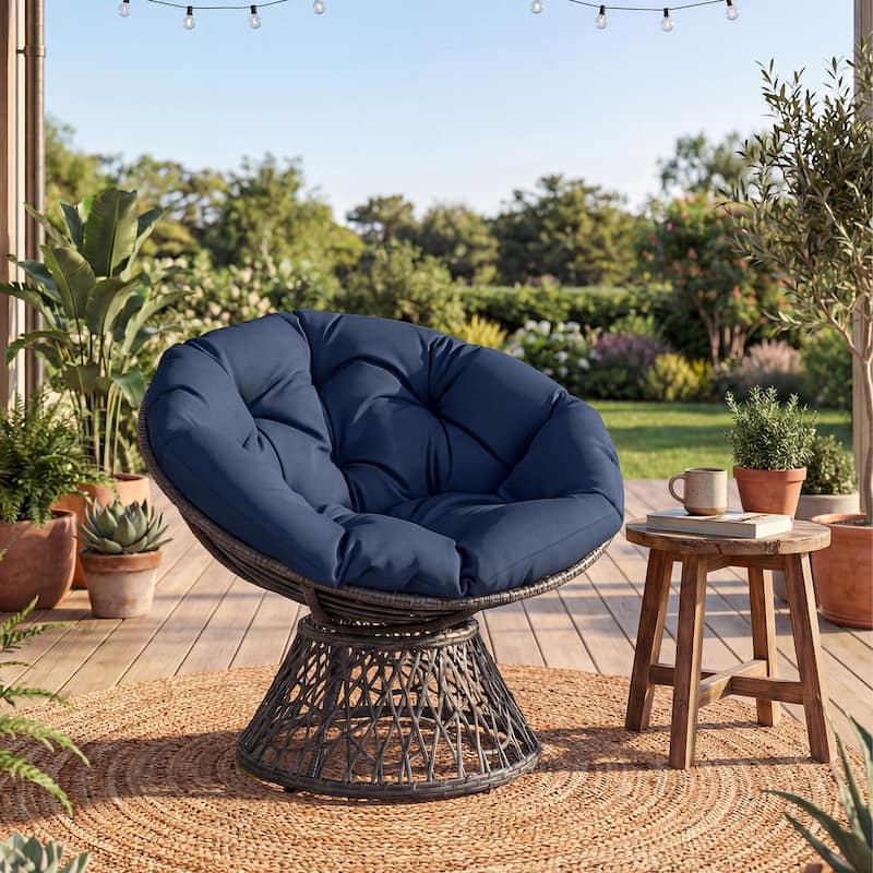 Gymax 360-DegreeSwivel Papasan Chair Round Wicker Lounge Chair w/Thick