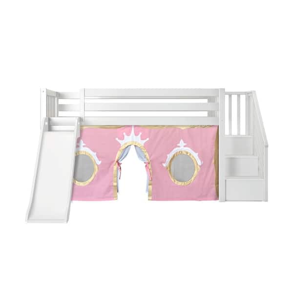 Max and Lily Classic Twin Low Loft with Stairs, Easy Slide and Curtain