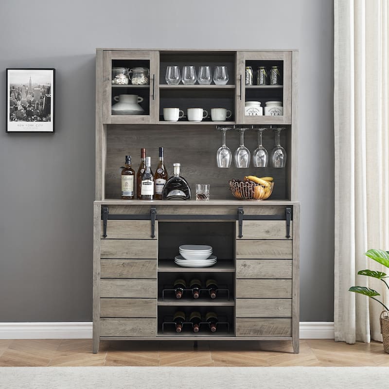 Farmhouse Wine Cabinet Kitchen Buffet with Wine Rack - 15.7"D x 47.2"W x 69.6"H