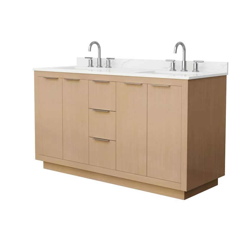 Maroni 60-inch Double Vanity, 3 Hole Quartz Top - Light Straw, Nickel Trim, Giotto Quartz Top