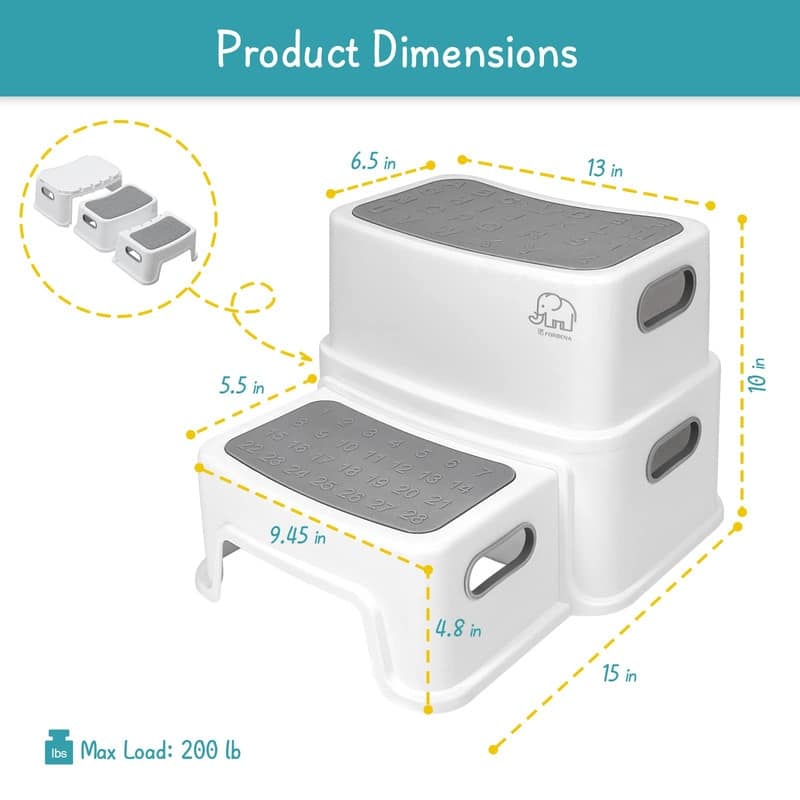 Toddler Step Stool for Bathroom Sink, 2 Step Stool for Kids Toilet Potty Training - 15"D x 13"W x 10"H