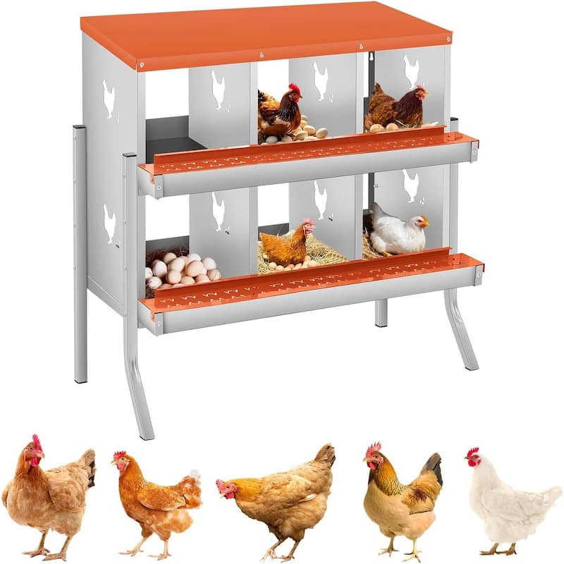 6 Compartment Nesting Box, Chicken Laying Box, with Bracket Legs, Easy to Clean and Install - Red