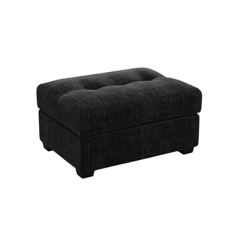 HomeRoots 37" Black Corduroy Tufted Ottoman