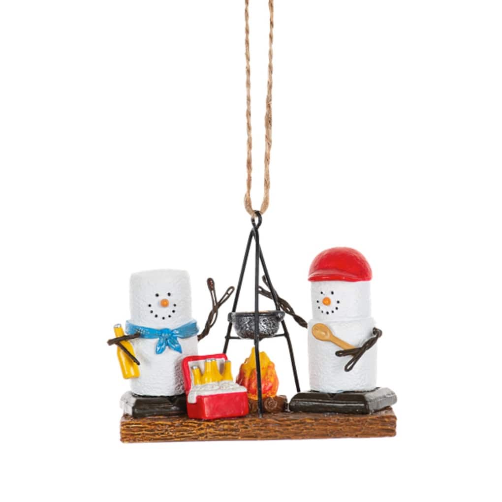 Smores Couple at Campfire Cooking Christmas Holiday Ornament - Multi