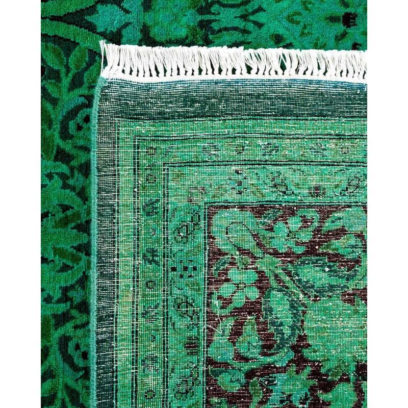 Overton Hand Knotted Wool Vintage Inspired Modern Contemporary Overdyed Green Area Rug - 8' 2" x 10' 4"