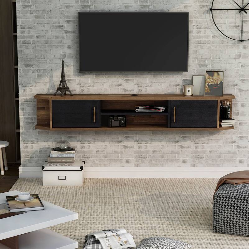 DH BASIC Mid-Century Modern 71-inch 4-Shelf Floating TV Console by Denhour