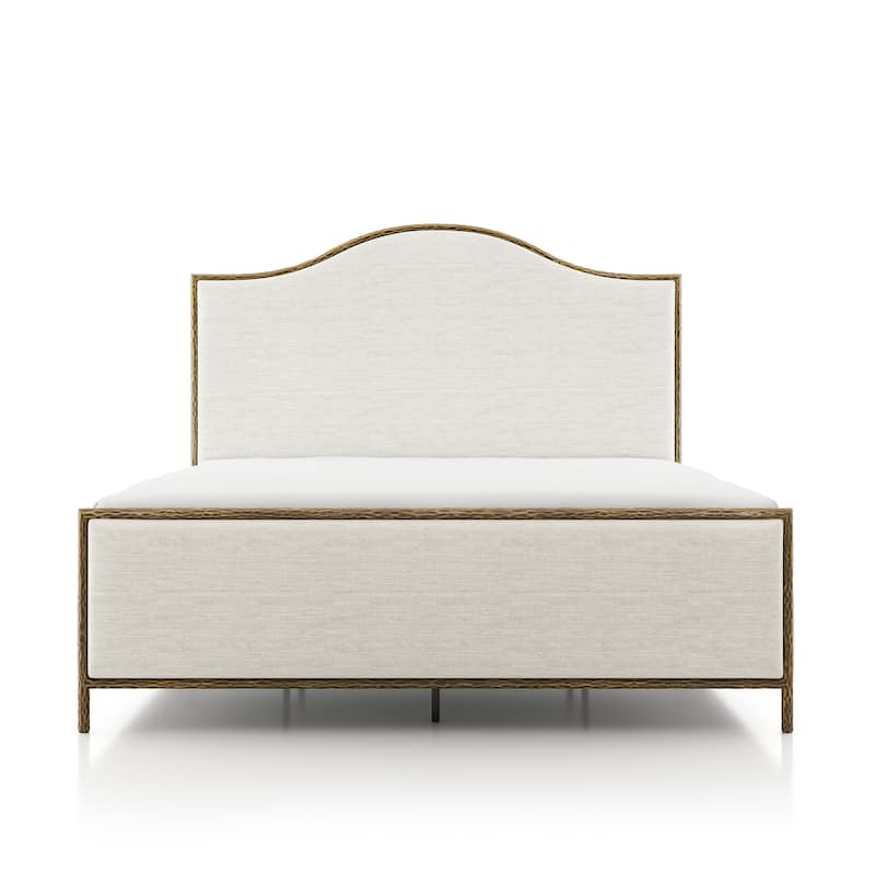 247 Shop At Home Lalia Modern Beige Upholstered Hammered Metal Camelback Bed